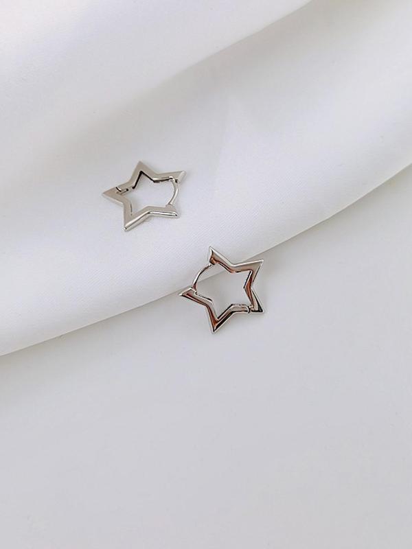 Minimalist Hollow Out Star Design Hoop Earrings, Casual Simple Personalized Jewelry for Women Girls, Summer Trendy Fashion Accessories for Daily Wear