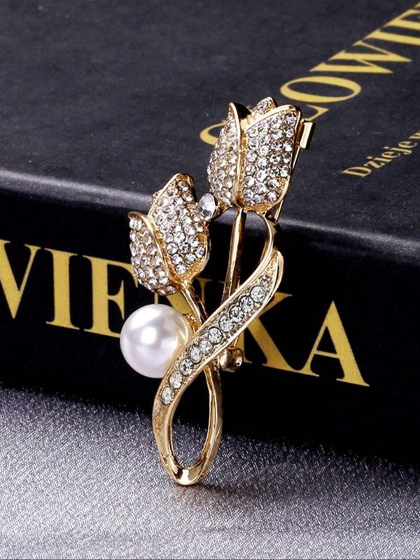 Faux Pearl & Rhinestone Decorated Brooch, Elegant Flower Design Brooch for Women & Men, Fashion Accessories for Party, Daily Clothing Decor