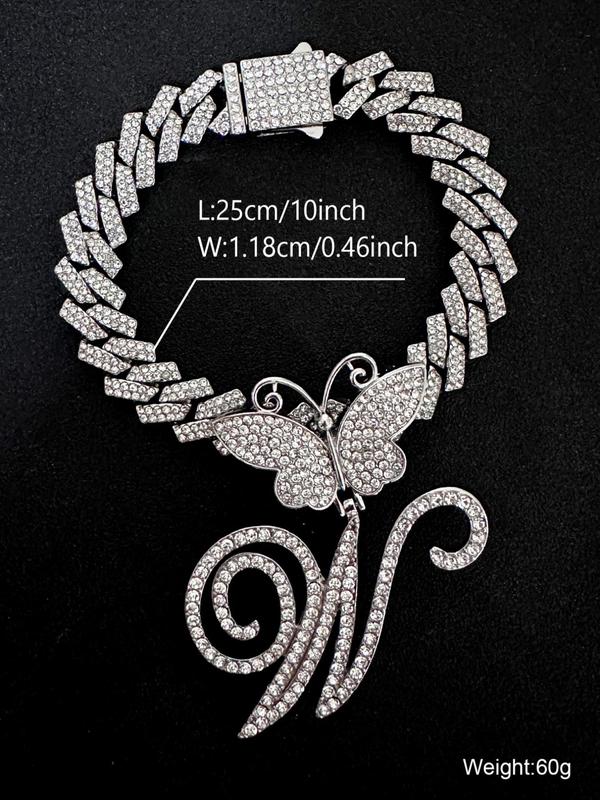 Fashionable Rhinestone Decorated Anklet, Butterfly & Letter Design Cuban Link Chain Anklet, Fashion Foot Jewelry for Party, Daily Clothing Decor, Trendy All-match & Exquisite Jewelry for Birthday Gift