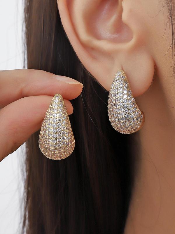 Summer Elegant Rhinestone Decorated Water Drop Shaped Stud Earrings, Fashionable Earrings For Women, Casual Jewelry For Party, Daily Clothing Decor