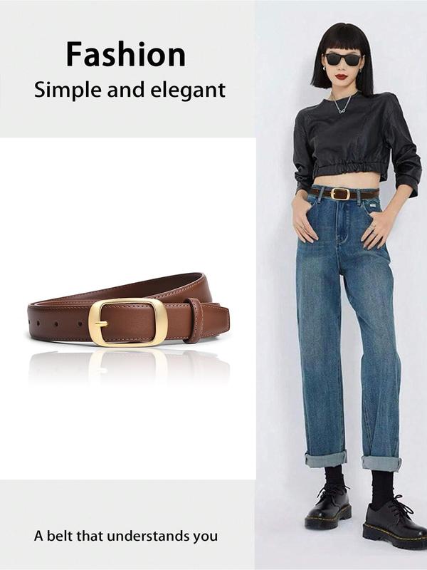 Women's Minimalist Casual Plain Color Pu Buckle Belt, Fashionable Belt for Jeans & Trousers, Trendy All-match & Exquisite Belt for Birthday Gift