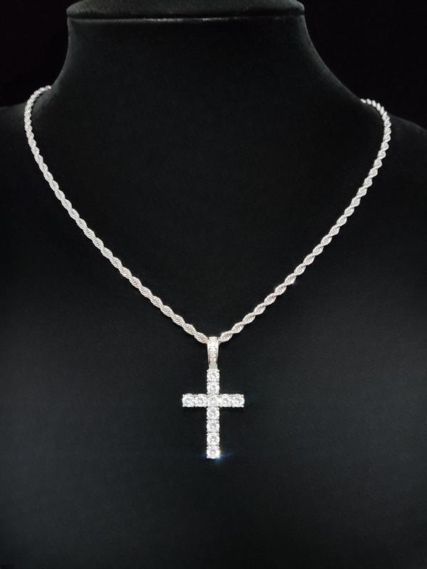 Rhinestone Decor Cross Pendant Necklace, and Chunky Chain Necklace, Street Style Jewelry for Party, Daily Decor, Trendy All-match & Exquisite Jewelry for Birthday Gift