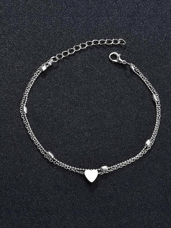 Heart Charm Double Layer Anklet, Elegant Plain Color Anklet for Women, Exquisite Jewelry Gifts for Girlfriend, Trendy Accessories for Party, Daily Wear