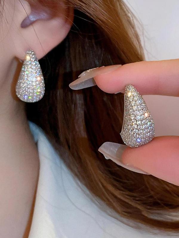 Summer Elegant Rhinestone Decorated Water Drop Shaped Stud Earrings, Fashionable Earrings For Women, Casual Jewelry For Party, Daily Clothing Decor