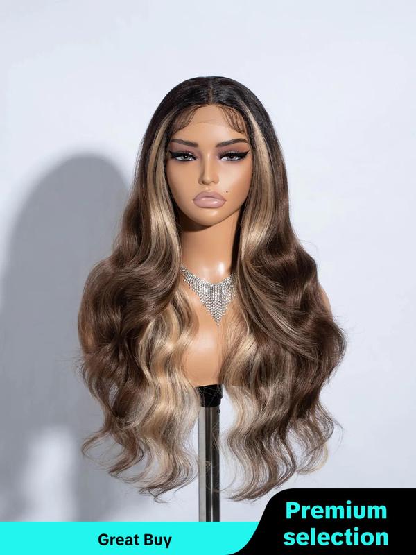 Women's Natural Long Wavy Synthetic Lace Front Wigs, Middle Part Wigs without Bangs for Cosplay, Party, Daily Curly Wig Hairstyles, Clean Look Hairstyle Glueless