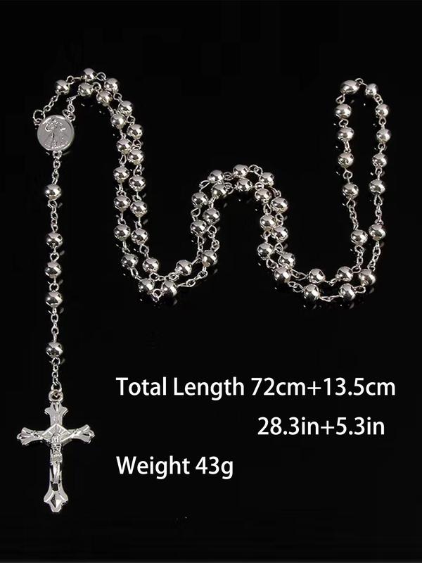 Summer Beaded Decor Cross Pendant Necklace for Men & Women, Stainless Steel Jewelry for Party, Daily Clothing Decor, Trendy All-match & Exquisite Jewelry for Birthday Gift