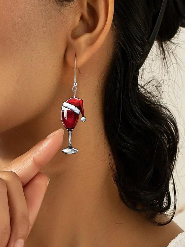 Christmas Themed Wine Glass Design Dangle Earrings, Cute Acrylic Dangle Earrings for Women, Fashion Jewelry for Party, Daily Decor, Trendy All-match & Exquisite Jewelry for Birthday Gift