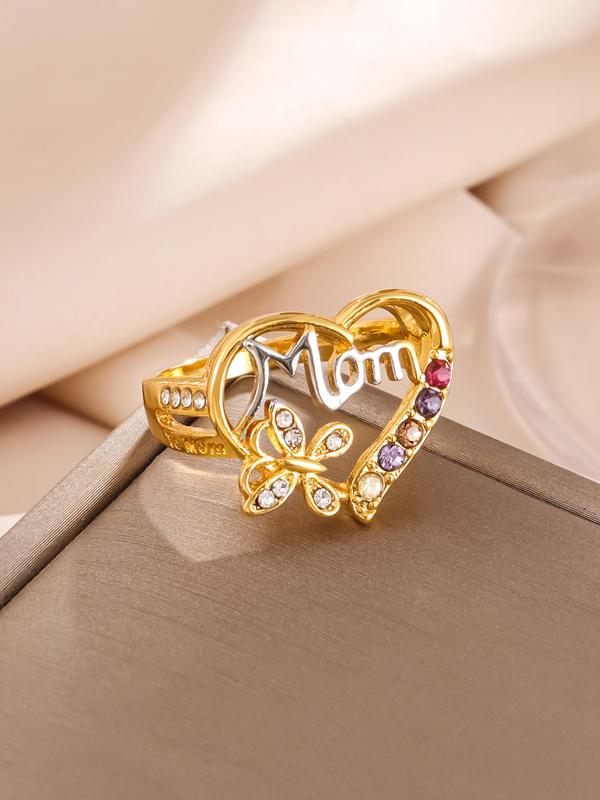 Mom Letter Design Rhinestone Decorated Ring, Fashion Jewelry for Party, Daily Clothing Decor, Trendy All-match & Exquisite Jewelry for Birthday Gift