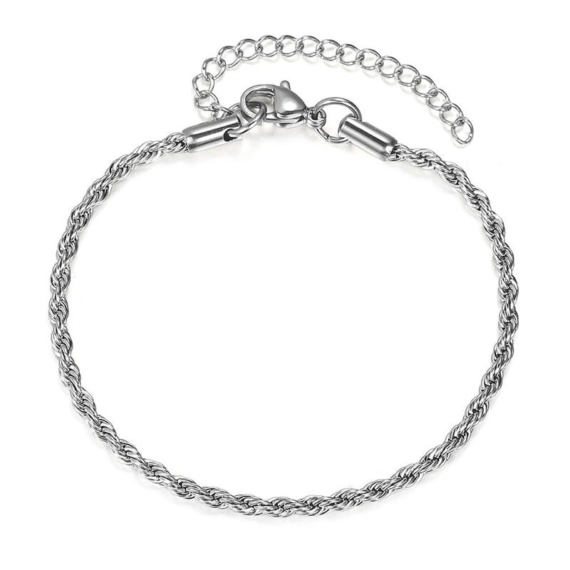 Hermah 2Pcs Stainless Steel Twisted Rope Link Chain Bracelets 7