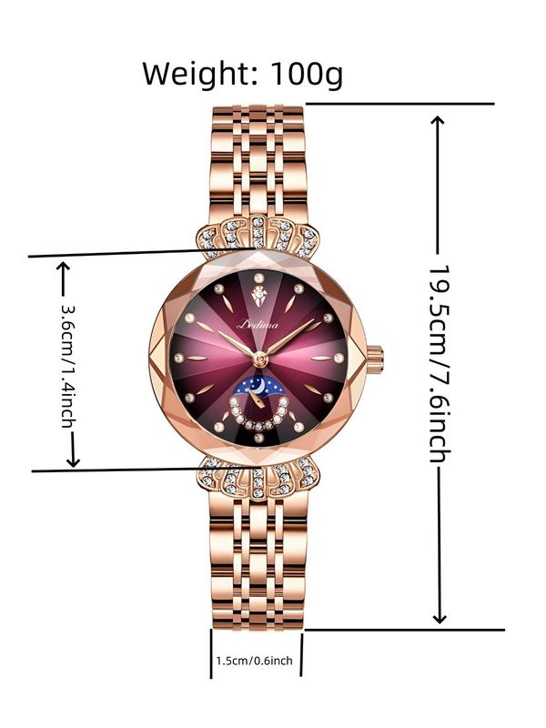 2024 Summer Elegant Rhinestone Decor Luminous Quartz Watch, Exquisite Trendy Waterproof Round Dial Wristwatch, Fashionable Watch for Women As Gift with Box