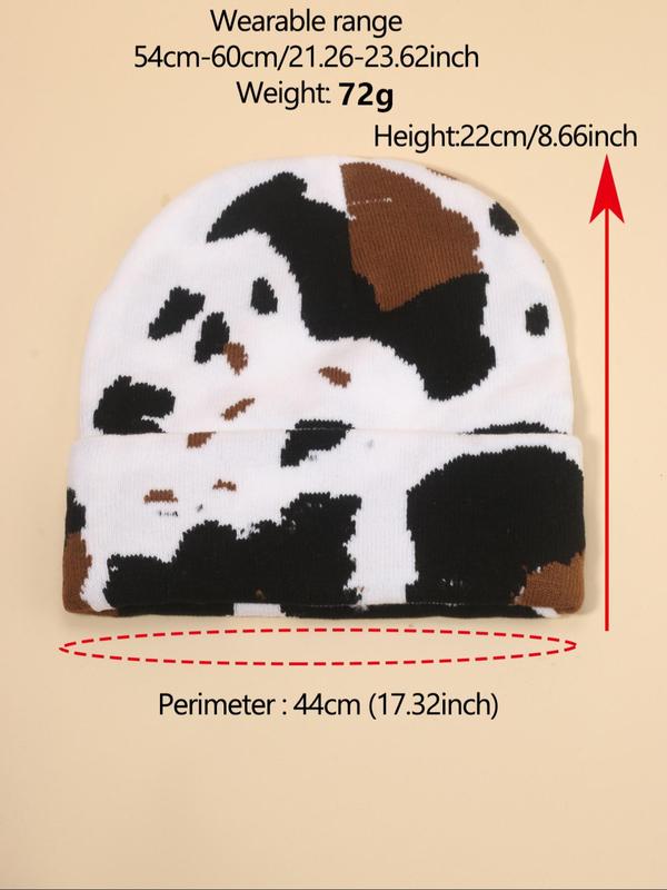 Y2K Style Cow Print Beanie Hat, Casual Outdoor Skiing Cycling Beanie Hat for Men & Women, Fashion Accessories for Fall & Winter