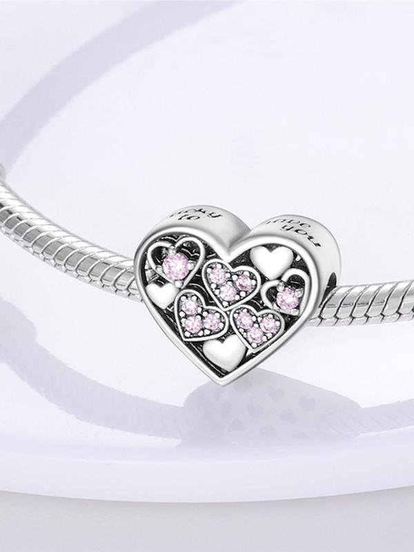 Heart Shaped Rhinestone Decorated Dangle Charm,  Sweet Fashion DIY Jewelry for Women & Girls, Trendy All-match & Exquisite Jewelry for Birthday Gift