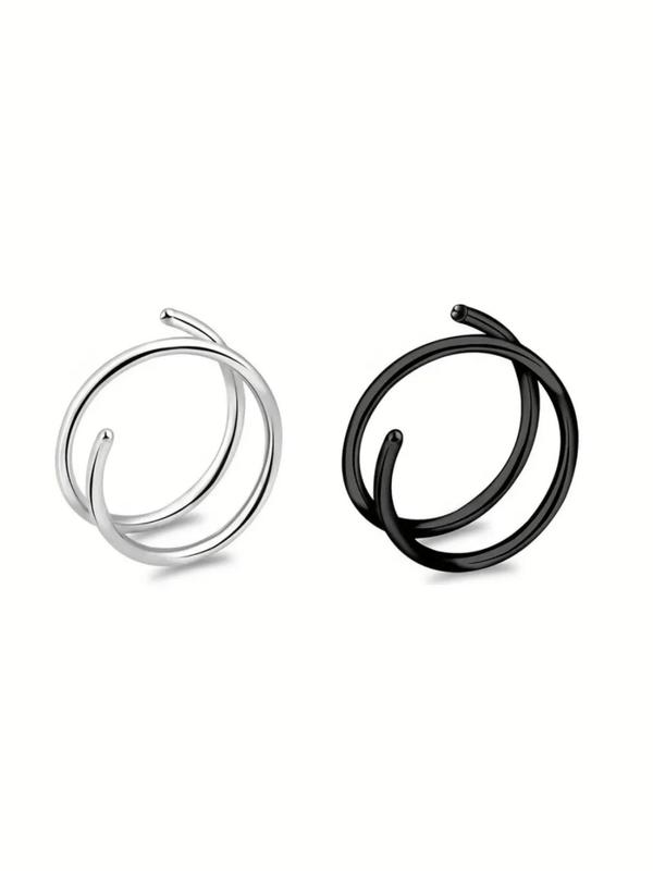 Unisex 2pcs Solid Stainless Steel Double Spiral Nose Ring