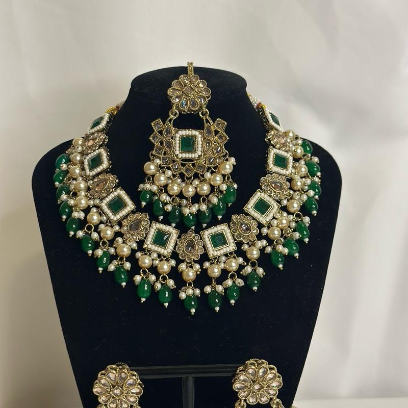 Premium Quality Necklace Set with Earrings and Mangtika for Women