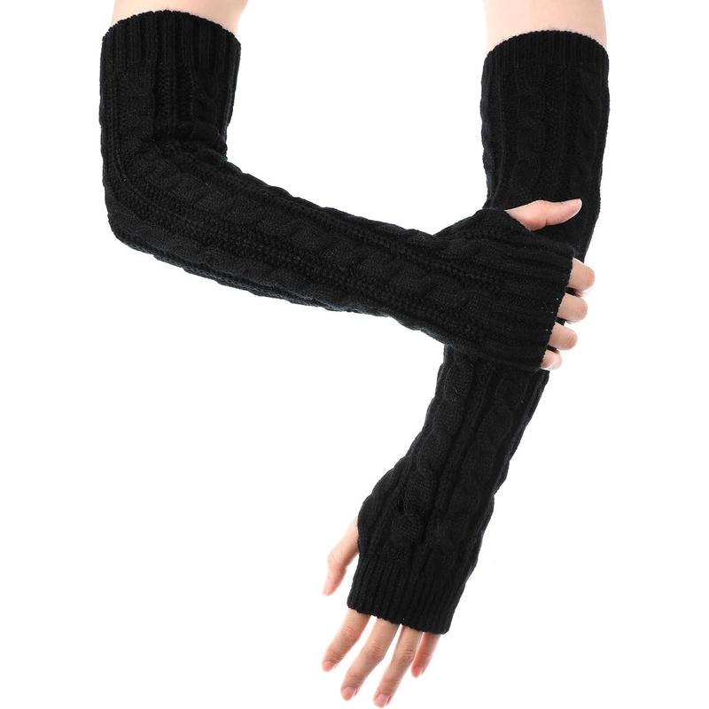 1 Pairs Arm Warmers, Long Fingerless Hand Warmer for Women  Winter Knitted Arm Sleeve Warm Winter Sleeve Arm Warmers Fingerless Gloves for Women Adult(Black)