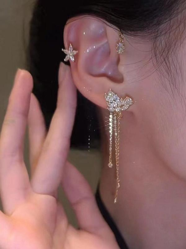 Star & Tassel Design Decor Ear Cuff,  Elegant Rhinestone Decorated Ear Cuff for Women, Popular Trendy Jewelry for Party, Daily Clothing Decor