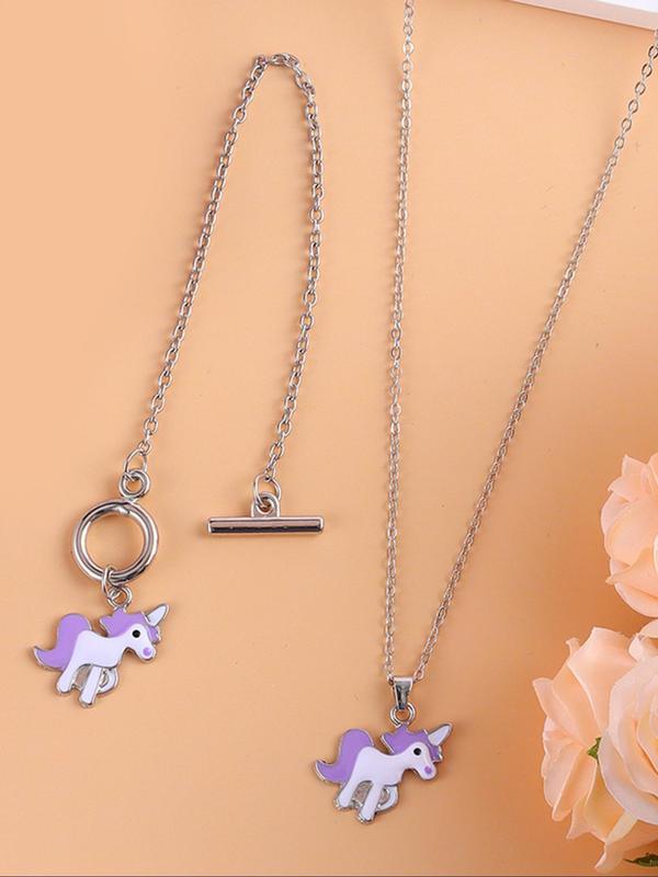 Cute Cartoon Unicorn Design Jewelry Set, 8 Counts Fashion Alloy Pendant Necklace & Bracelet & Stud Earrings Set for Women & Girls, Exquisite Jewelry for Birthday Gift, Back to School Accessories