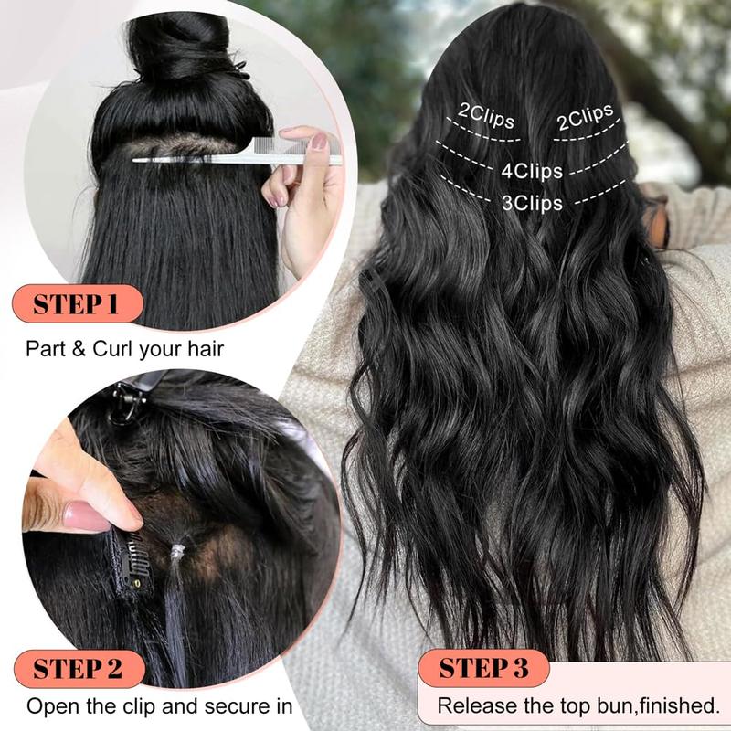 Clip in Hair Extensions for Women,Light Brown Long Wavy Hair Extensions Clip Ins 4PCS 20 Inch Synthetic Soft and Natural Thick Hair Pieces for Women