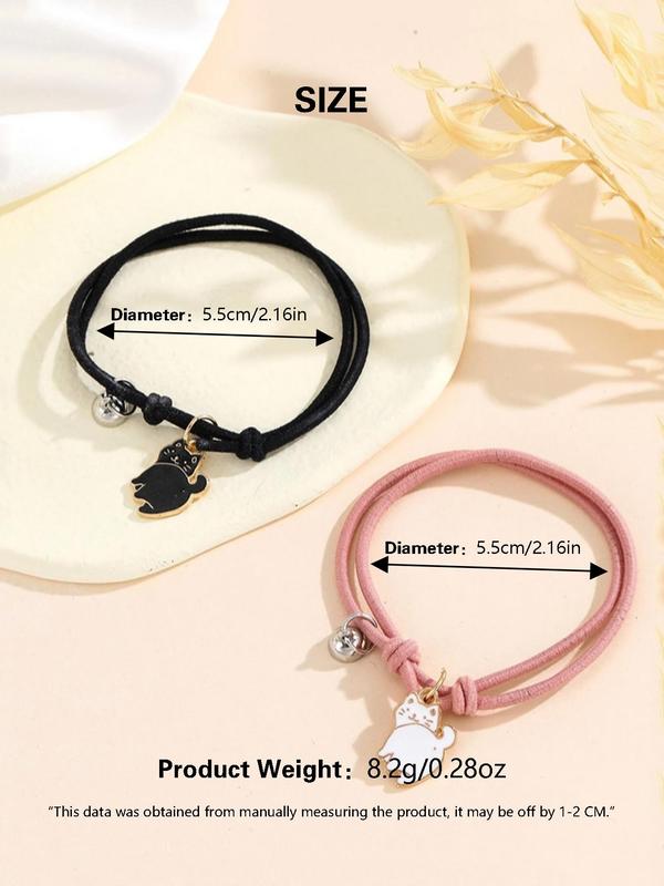 Cute Cartoon Cat Charm Magnetic Knot Rope Bracelet, 2pcs Fashion Matching Bracelet Accessories for Both Men & Women, Chic Gift for Couple & Friends