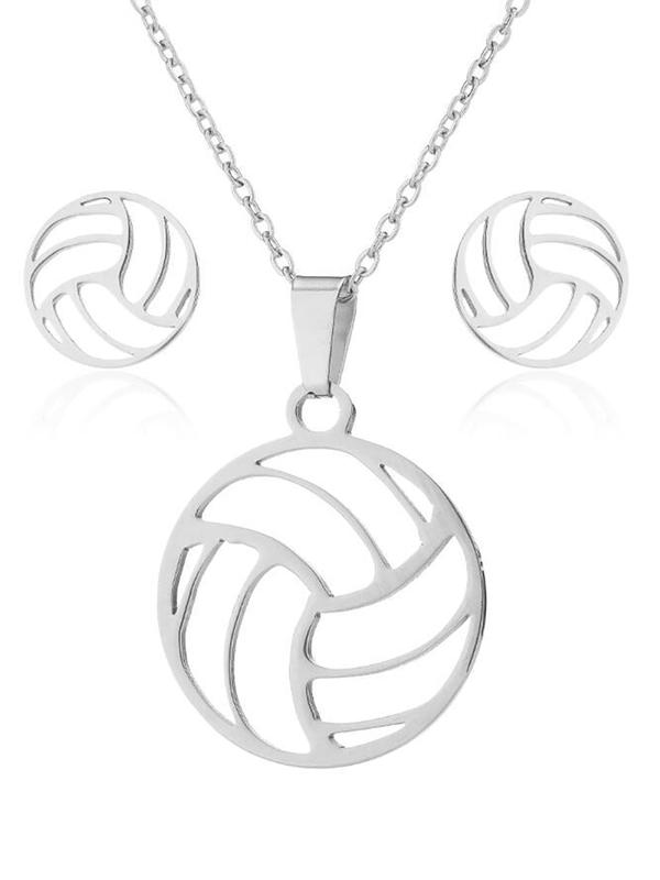 Simple Style Sporty Volleyball Design Pendant Necklace & Earrings, 3pcs Casual Trendy Fashionable Jewelry Set As Gift without Box for Women & Girls