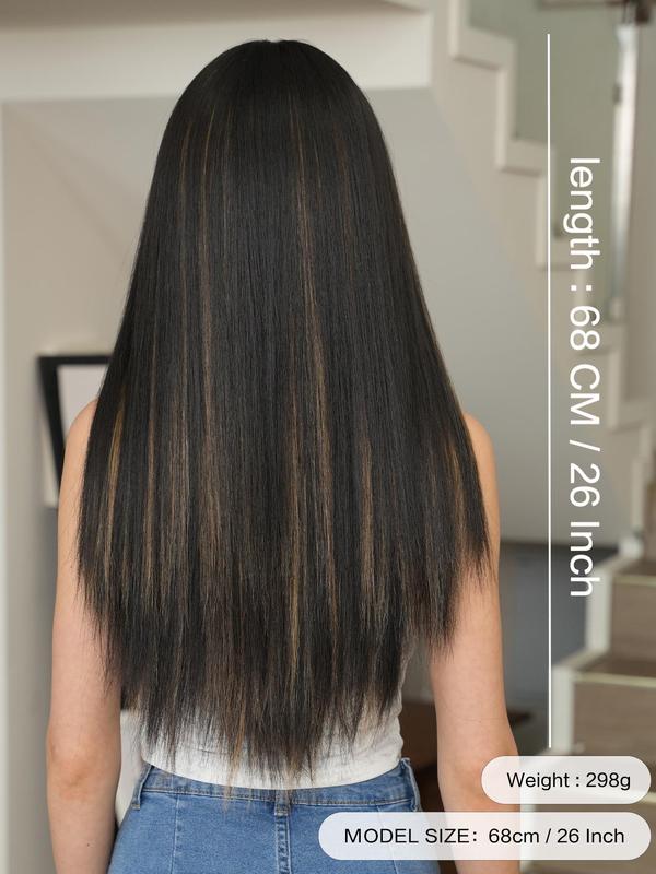 26 Inch Long Straight Long Straight Gray with Black Wigs for Women, 2024 Beginners Glueless Wig, Gorgeous Fluffy Wigs with Bangs, Synthetic Wigs for Party, Daily  Hairstyles Ideas Use