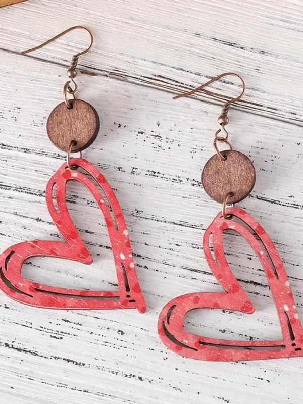 Spring Heart Shaped Wooden Dangle Earrings, Retro Simple Style Jewelry for Women, Trendy Jewelry Gift for Party and Daily Life