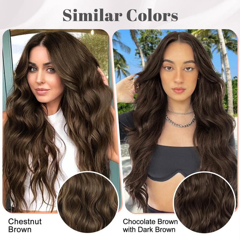 Clip in Hair Extensions for Women,Light Brown Long Wavy Hair Extensions Clip Ins 4PCS 20 Inch Synthetic Soft and Natural Thick Hair Pieces for Women