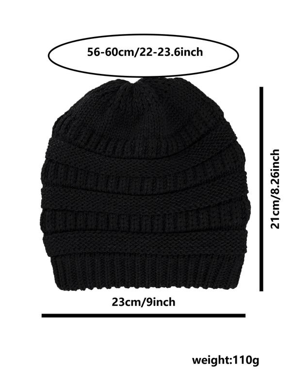 Women's Solid Color Knit Beanie Hat with Satin Lining, Casual Thick Warm Hat for Fall & Winter, Fashion Accessories for Women & Girls