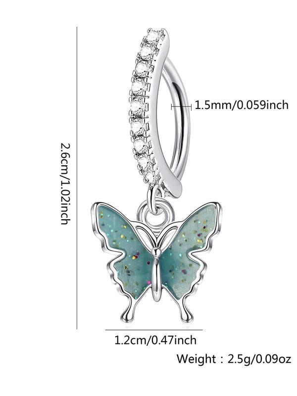 Women's Elegant Y2k Rhinestone Decor Butterfly Design Belly Ring, Exquisite Trendy Belly Piercing Jewelry, Chic Body Jewelry for Party Decor