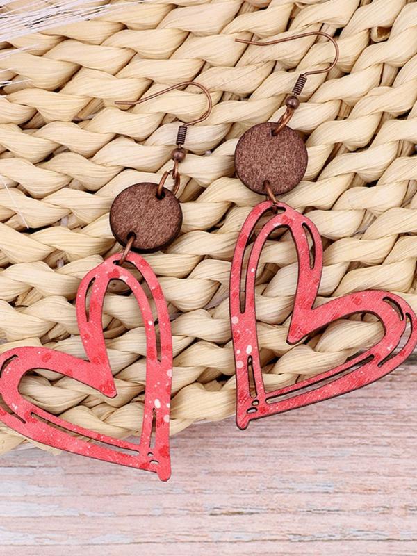 Spring Heart Shaped Wooden Dangle Earrings, Retro Simple Style Jewelry for Women, Trendy Jewelry Gift for Party and Daily Life