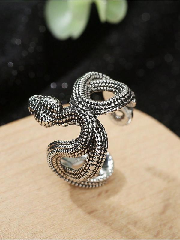 Vintage Snake Design Cuff Ring, Fashion Open Ring Alloy Jewelry for Party, Daily Clothing Decor, Trendy All-match & Exquisite Jewelry for Birthday Gift