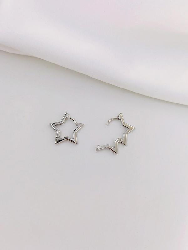 Minimalist Hollow Out Star Design Hoop Earrings, Casual Simple Personalized Jewelry for Women Girls, Summer Trendy Fashion Accessories for Daily Wear