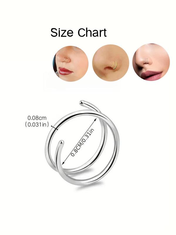 Unisex 2pcs Solid Stainless Steel Double Spiral Nose Ring