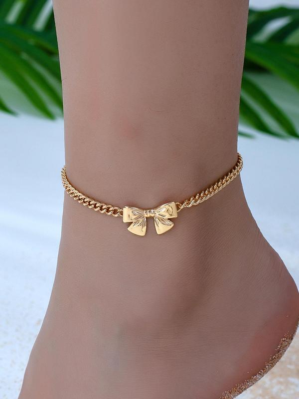 Women's Elegant Bowknot Design Chain Anklet, Fashion Jewelry for Party, Daily Clothing Decor, Trendy All-match & Exquisite Jewelry for Birthday Gift