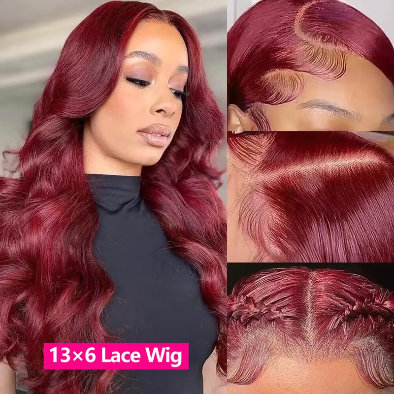 Tahikie 13x6 99J Burgundy Body Wave Full Lace Frontal Wig HD Lace Human Hair Wigs Red Colored for Women