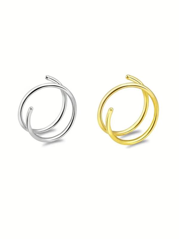 Unisex 2pcs Solid Stainless Steel Double Spiral Nose Ring