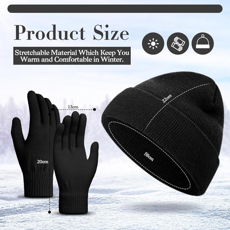 Winter Beanie Hat Gloves Set, Soft Knitted Hat Stretchy Gloves Warm  Cap Set for Women Men Gifts