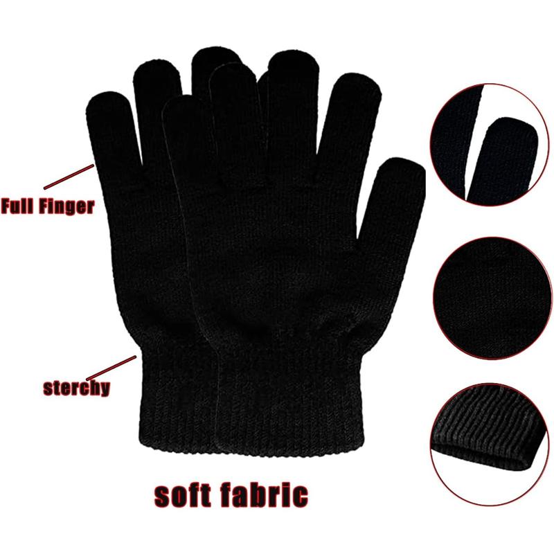 6 Double Winter Magic Gloves Knit Covels Gloves Winter Gloves Stretching Finger Covered Glove Winter Magic Gloves, suitable for women and adolescents, all black series, one size suitable for everyone