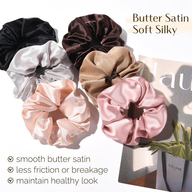 6 12 Pack Glossy Satin Scrunchies - No Damage Hair Ties for Women and Girls, Silk Styling Scrunchies for Holiday