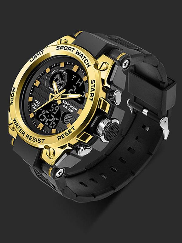 Men's Sportive Digital Analog Quartz Watch, Fashionable Digital Watch with Led Luminous Dial & Alarm Mode, Trendy Waterproof Watch for Daily Life, with Box