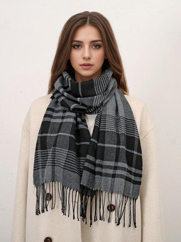 Plaid Pattern Long Scarf, Casual Soft Warm Shawl for Fall & Winter, Fashion Accessories for Women & Men