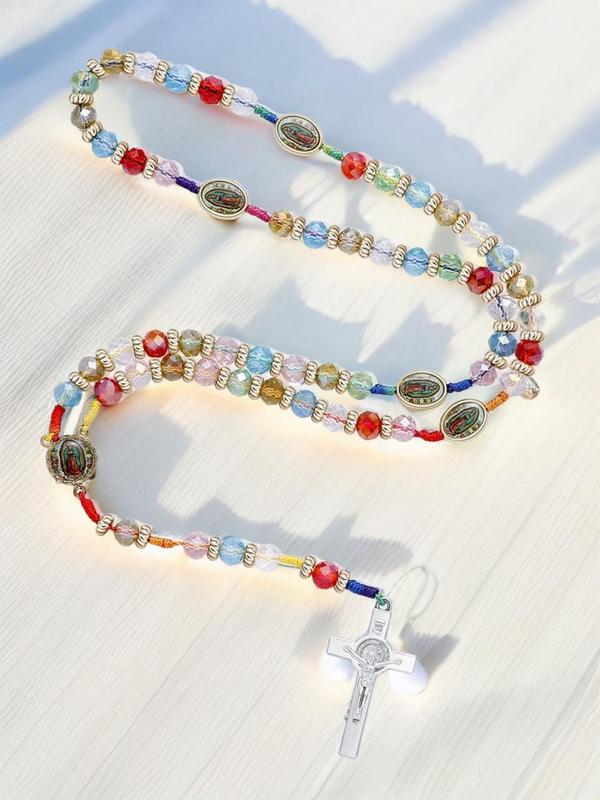 Easter Colorful Cross Decor Y Shaped Mexican Necklace for Women, Beaded & Pendant Necklace for Gift, Luxury Jewelry for Daily Decoration