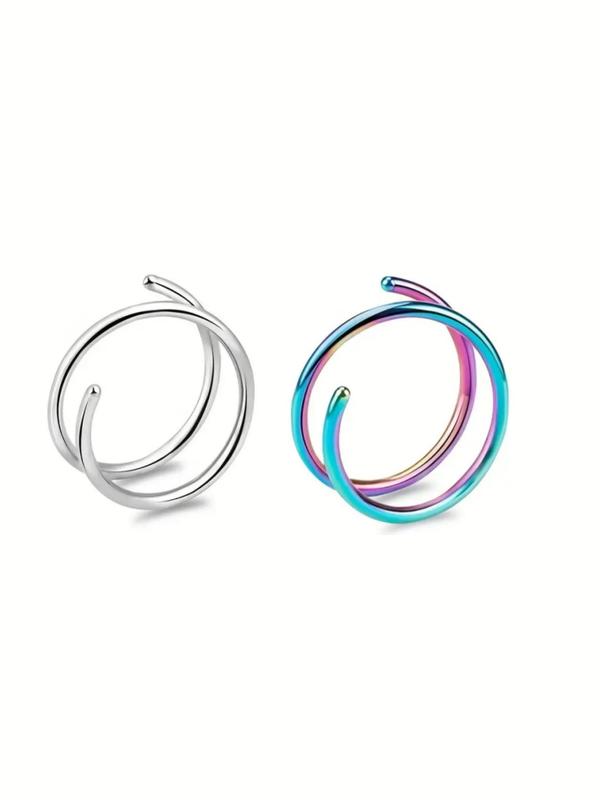 Unisex 2pcs Solid Stainless Steel Double Spiral Nose Ring