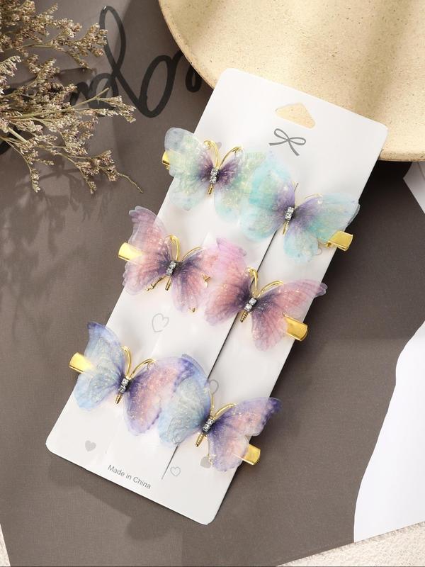 Random Color Butterfly Design Hair Clips, Cute Colorful Hair Clips for Women & Girls, Fashion Hair Accessories for Party, Daily Hairstyle Decor