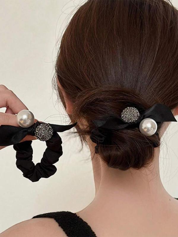 Faux Pearl & Rhinestone Decorated Hair Ties, Elegant Hair Accessories for Women & Girls, Minimalist Headwear Suitable for Thick Hair