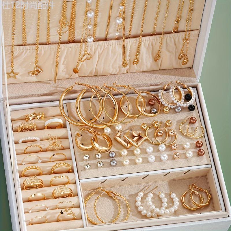 86pcs set Elegant Vintage Jewelry Set, Multi-Layer Necklaces, Earrings, Rings, 4-in-1 Combo For Women, Ideal For Daily, Commute, Mother's Day, Valentine's Gift (Box Not Included)