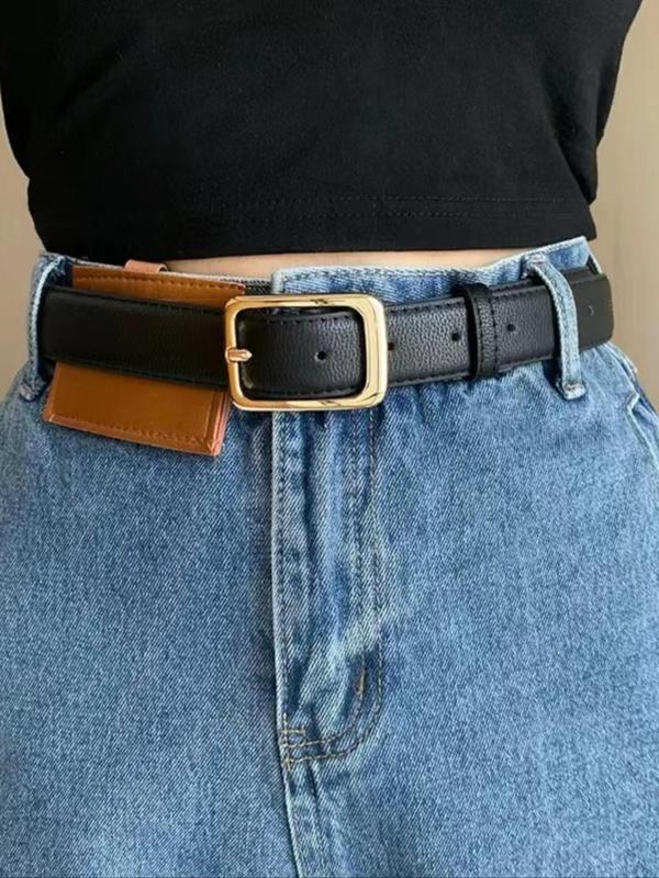 Women's Solid Color PU Buckle Belt, Fashionable Waistband for Jeans & Shorts, Casual Waistband for Daily Use