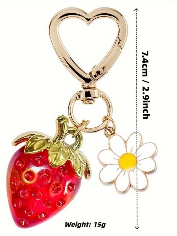 Cute Strawberry & Flower Design Keychain, Fashionable Keychain for Women & Girls, Trendy All-match & Exquisite Keychain for Birthday Gift