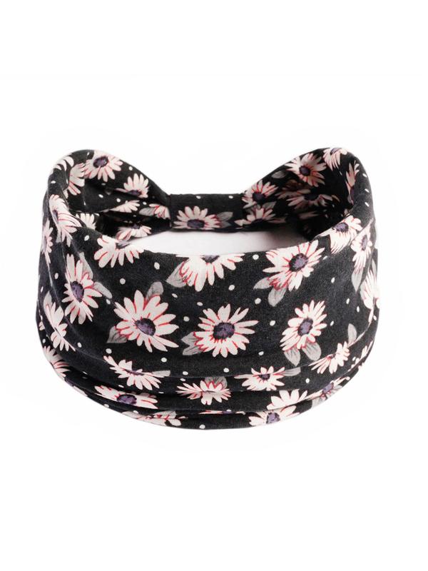 Floral Print Bow Sports Hair Band, Sweat Absorbing Elastic Wide Hair Band, Summer Hairbands, Hair Accessory for Women & Girls