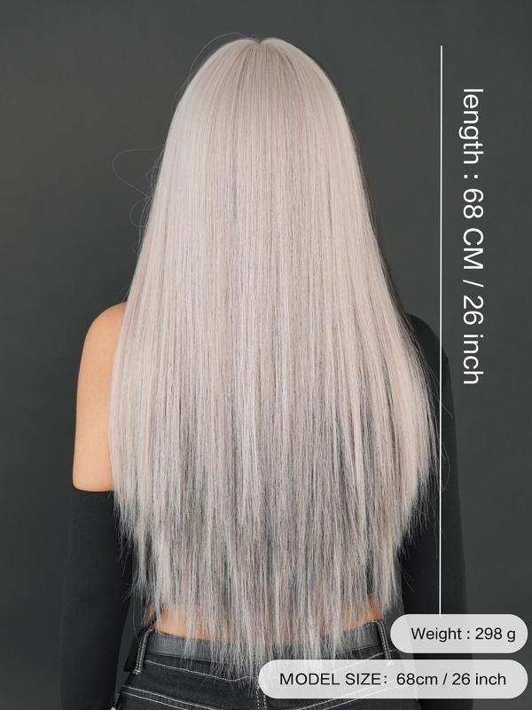 26 Inch Long Straight Long Straight Gray with Black Wigs for Women, 2024 Beginners Glueless Wig, Gorgeous Fluffy Wigs with Bangs, Synthetic Wigs for Party, Daily  Hairstyles Ideas Use